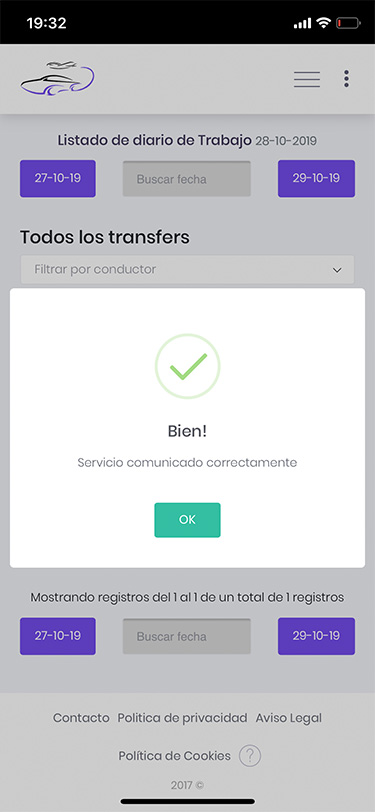 Comunicación con la web del ministerio de fomento para la comunicación de servicios de VTC